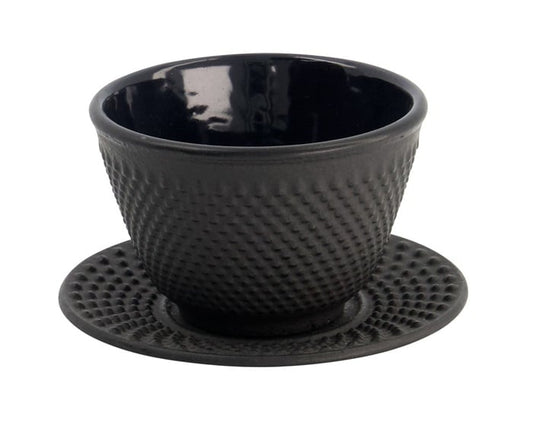 Japanische Gusseisen Teetasse mit Untersetzer schwarz 7x5.5cm 120ml