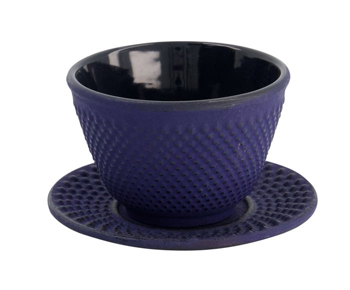 Japanische Gusseisen Teetasse mit Untersetzer blau 7x5.5cm 120ml