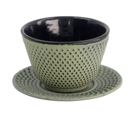 Japanische Gusseisen Teetasse mit Untersetzer grün 7x5.5cm 120ml