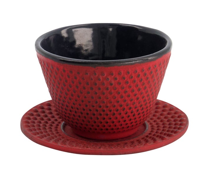 Japansiche Gusseisen Teetasse mit Untersetzer rot 7x5.5cm 120ml